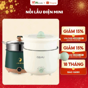 Nồi Lẩu Điện Mini, Nấu Mì 2 Tầng Kèm Giá Hấp Đa Năng, Nướng, Luộc, Chiên, Chống Dính Vấn Đá Tiện Lợi, Ca Nấu Mì Mẫu Mới.