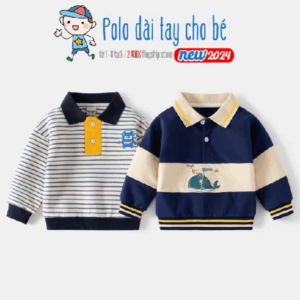 Áo polo dài tay cho bé WELLKIDS áo nỉ bé trai có cổ họa tiết đáng yêu thu đông