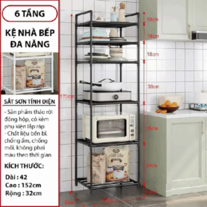 Kệ 6 tầng để đồ nhà bếp, ban công đa năng  ( KHÔNG BÁNH XE) khung thép sơn tĩnh điện.
