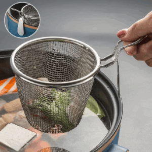 Giỏ lưới cài nồi lẩu lọc vớt thức ăn nhúng lẩu bằng inox 304 an toàn tiện lợi 11x9.5cm.