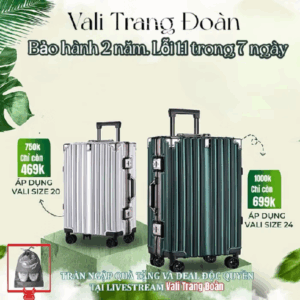 VALI KHUNG NHÔM KHOÁ SẬP [Trang Đoàn Hàng Loại 1] CÓ KHAY ĐỂ CỐC -[TẶNG BỌC VALI VÀ TÚI ĐỰNG GIẦY DÉP]