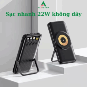 Sạc Nhanh }Sạc dự phòng không dây 20000mAh, kèm 4 dây sạc gắn liền sạc nhiều thiết bị cùng 1 lúc , màn hình led