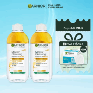 Bộ 2 nước làm sạch và tẩy trang cho da khô & trang điểm Garnier Micellar Water 400ml x 2