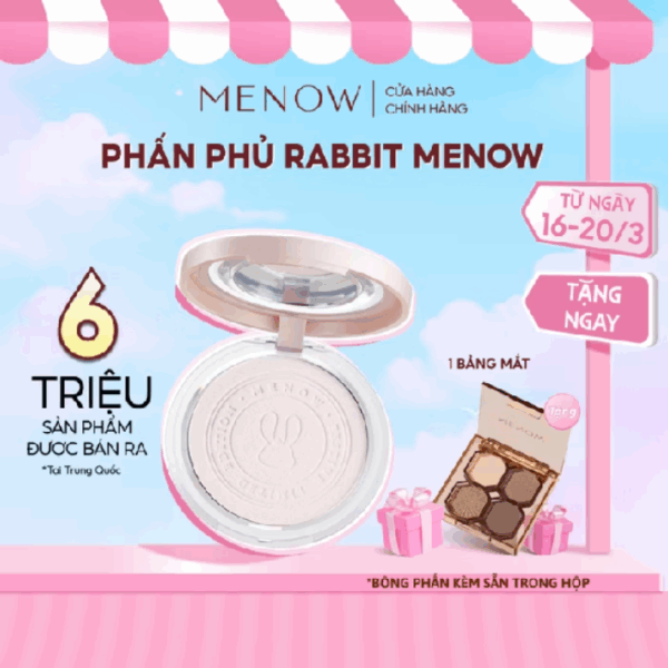 Phấn Phủ nén kiềm dầu, chống nước,che phủ hoàn hảo MENOW Rabbit Compact Powder 8.5gr
