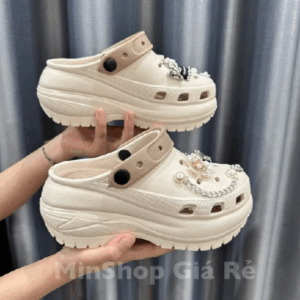 Dép sục nữ charm đá Ngẫu Nhiên đế 8cm bản mới, Sục nữ đế cao phong cách năng động chất liệu eva Shoes