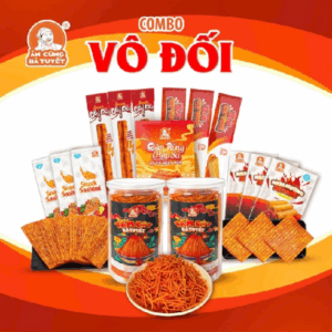 Combo VÔ ĐỐI gồm :2 hũ snack tăm cay + 3 nem nướng +3 sashimi +3 cột điện + 3 bìa cát tông + 1 gân rồng ĂN CÙNG BÀ TUYẾT