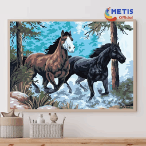 Tranh Số Hoá METIS OFFICIAL Đã Căng Khung Sẵn Tranh Tô Màu Theo Số Động Vật Con Ngựa DV021