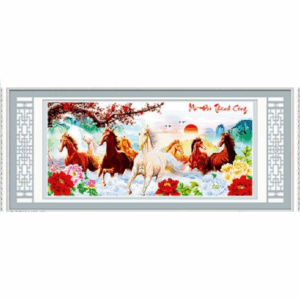 (Chưa đính ,không khung kính) Tranh đính đá 8 Con Ngựa Mã Đáo Thành Công ABC LV184 130 x 64 cm